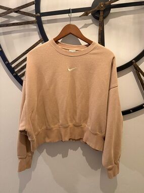 Nike Cropped Center Swoosh Sweatshirt in Tan